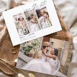 Convite Elegante Salve a Data 4 Fotos<br><div class="desc">Moderno e Elegante Convite de Noivado Paisagem Horizontal com Quatro (4) Fotos e tipografia de letra manuscrita. O convite de save the date inclui tipografia de letra manuscrita e design simples e sofisticado que você pode personalizar com sua foto de noivado.</div>