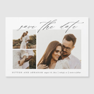 Convite Elegante Script 3 Foto Casamento Save The Date