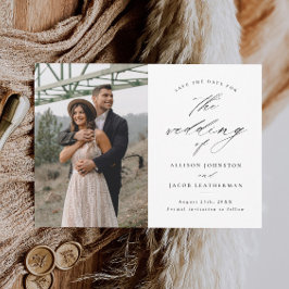 Convite Elegante Script Foto Casamento Salvar a Data