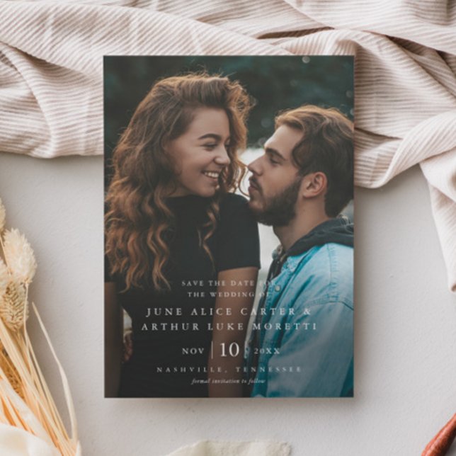 Convite Elegante Simples Foto Casamento Salve a Data (Minimal Photo Wedding Save the Date Magnetic Invitations.)