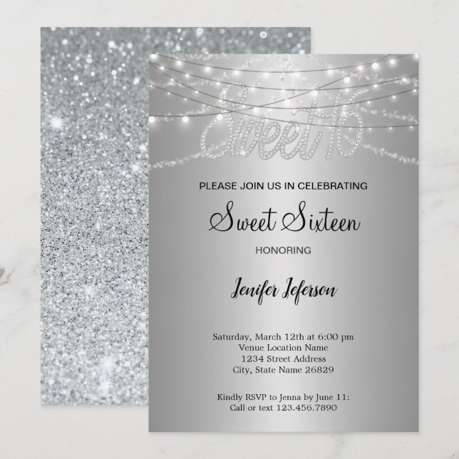 Convite Elegante Sweet 16 (Frente/Verso)