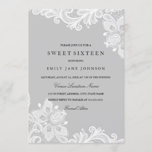 Convite Elegante Sweet Sixteen com Renda Branca Ci