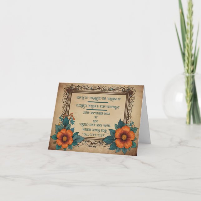 Convite Elegante Vintage Floral Wedation Design (Verso)