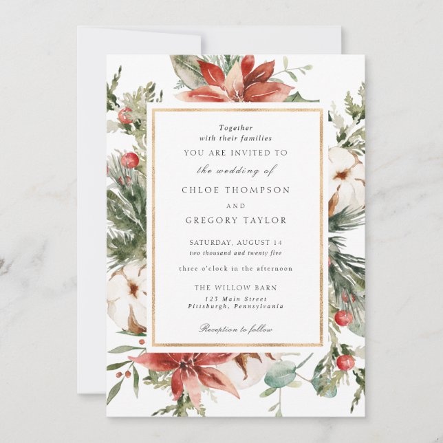 Convite Elegante Winter Evergreen Wedation (Frente)