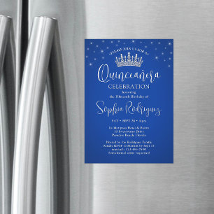 Convite Elegantes Faíscas Coroa de Quinceañera Azul Real