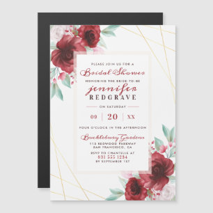 Convite Elegantes Flores Glam Vermelhas Banquete de Chá de