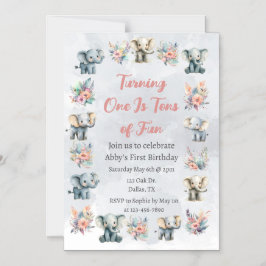 Convite Elephants & Boho Jungle Flowers no Aniversário da 