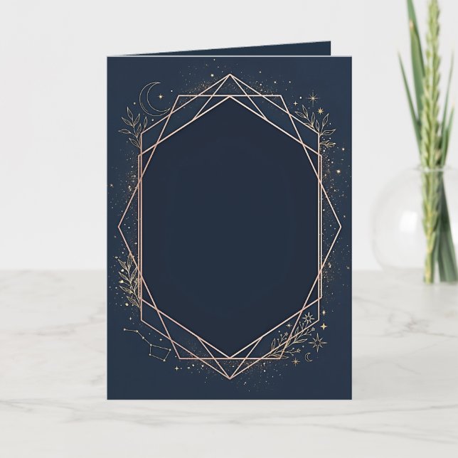 Convite em Branco Azul Naval Celeste e Dourado (Frente)