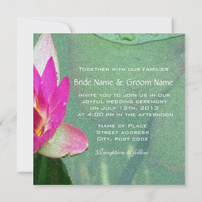 convite em branco com flor de lírio aquático rosa (Verso)