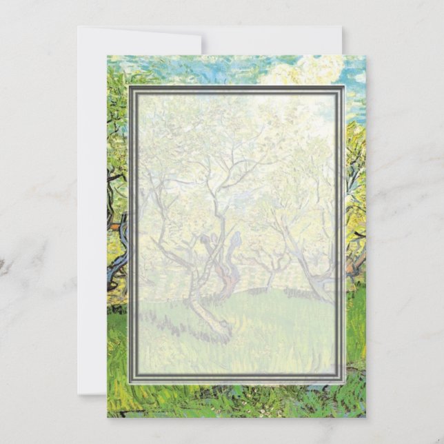 convite em branco. Pomar em Flor de Van Gogh (Frente)