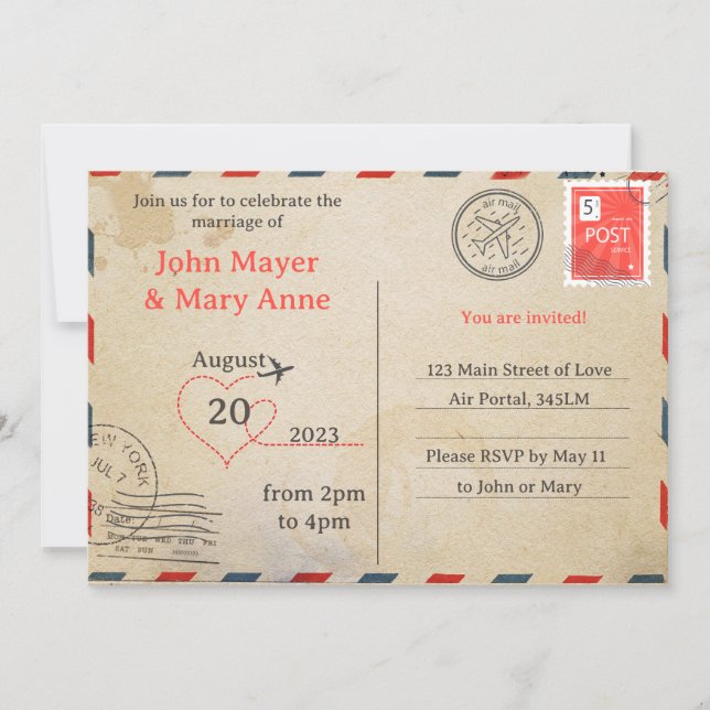 Convite em cartão postal postal retro aéreo (Frente)