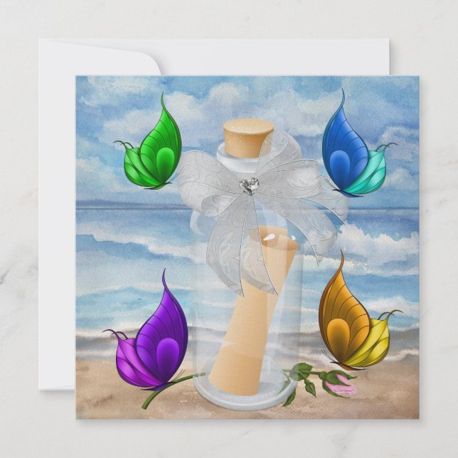 "Convite em uma garrafa" - Convite de praia - SRF (Frente)