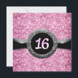 Convite Emblema de Fita Sweet 16 Brilho Rosa<br><div class="desc">Convite Emblema de Fita Sweet 16 Brilho Rosa. Personalize com qualquer texto.</div>