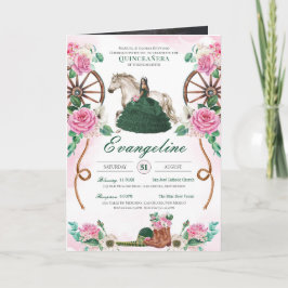 Convite Emerald Green Pink Charro Quinceanera Adicionar Fo