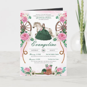 Convite Emerald Green Pink Charro Western Photo Quinceaños