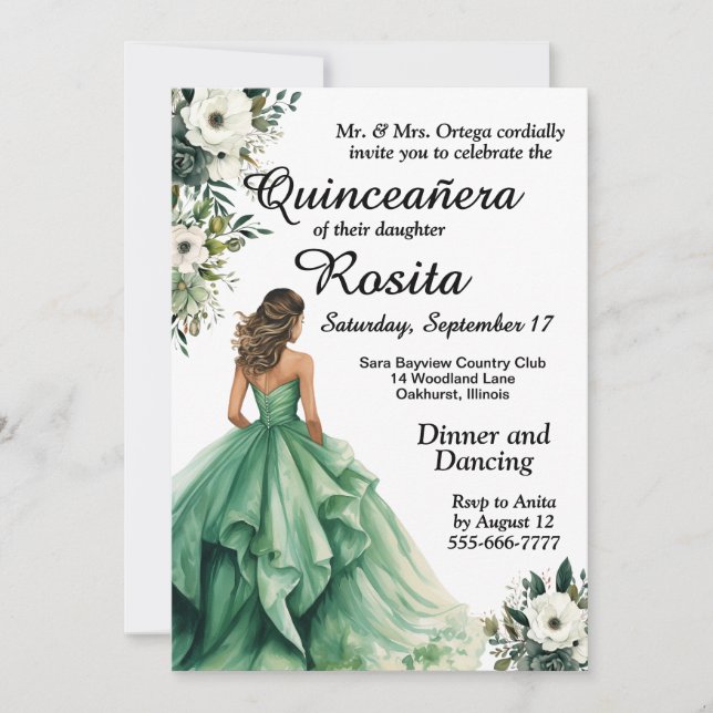 Convite Emerald Green Quinceanera (Frente)