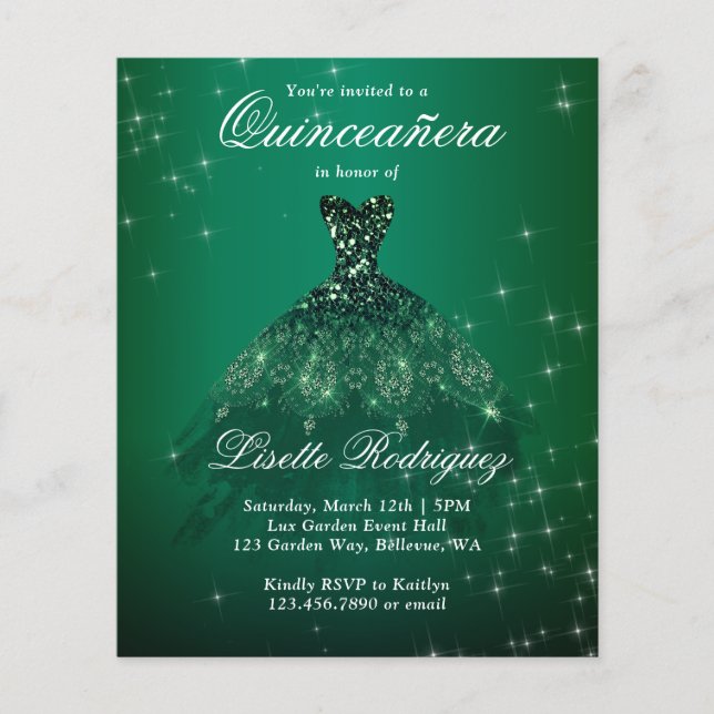 Convite Emerald Green Quinceanera (Frente)