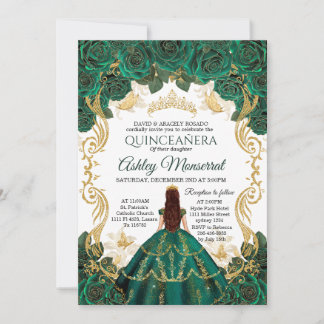 Convite Emerald Green Quinceañera | Coroa Dourada