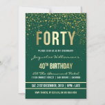 Convite Emerald | Partido Confetti aniversário de 40 anos<br><div class="desc">Emerald | Convites magnéticos do Partido Confetti aniversário de 40 anos. Dourado. Este convite de aniversário formal, elegante, moderno, de quadragésimo é adequado para homens ou mulheres. Inclui linhas limpas de ouro, guião gótica de na moda maiúsculo e texto sofisticado de folha de ouro falso em um fundo verde esmeralda...</div>