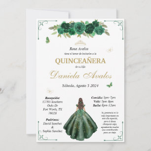 Convite Emerald Quinceañera em espanhol