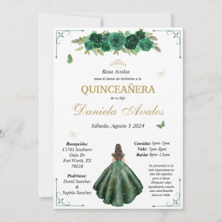 Convite Emerald Quinceañera em espanhol