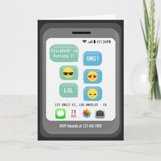 Convite Emoji Festa de aniversário (Frente)
