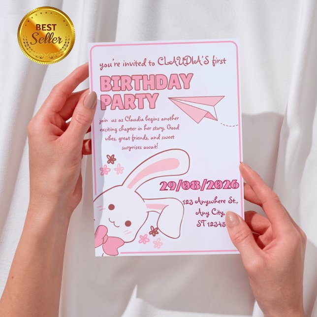 Convite Encantador de 1º Aniversário para Meninas (Criador carregado)