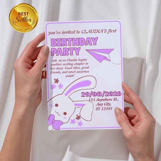 Convite Encantador de 1º Aniversário para Meninas (Criador carregado)