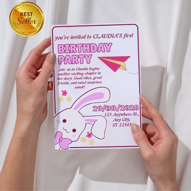 Convite Encantador de 1º Aniversário para Meninas (Criador carregado)