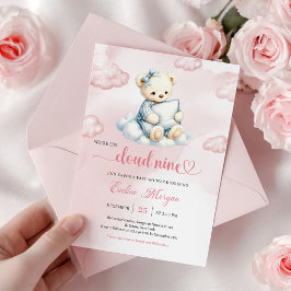 Convite Encantador de Chá de Bebê Urso Teddy Nuvem