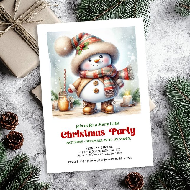 Convite encantador e engraçado de boneco de neve p (Charming funny snowman invitation printable holiday tones

)