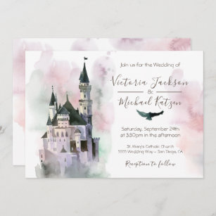 Convite Enchanted aguarela do casamento do castelo