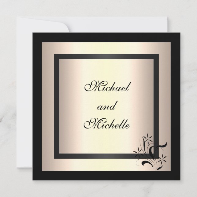 Convite Engajamento Glamour Creme Preto Floral (Frente)