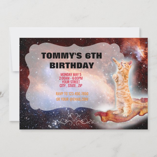 Convite Engraçado Bacon Cat (Frente)