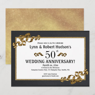 Convite Enquadrado Dourado para Bodas de Ouro