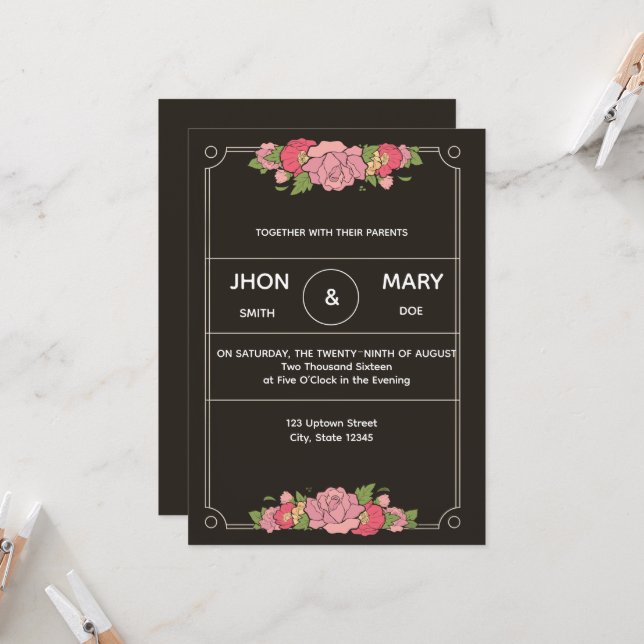 Convite Envelope Personalizado Preto Chic (Frente/Verso In Situ)