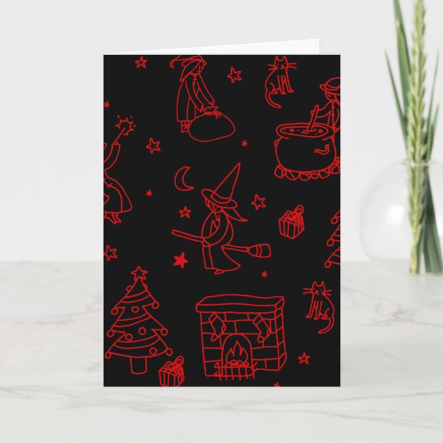 Convite epifania natal bruxa befana preto (Frente)