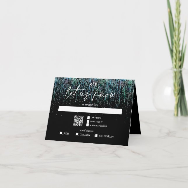 Convite Escolha de Refeição Código QR RSVP Moderno Glitter (Frente)