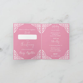 Convite (escreva) Floral Cruz Batismo Rosa Bege
