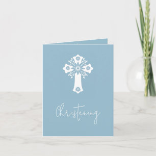 Convite (escrita) Floral Cross Baptism Sky Blue