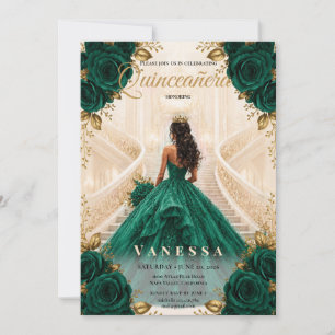 Convite Esmeralda e Ouro de Quinceanera