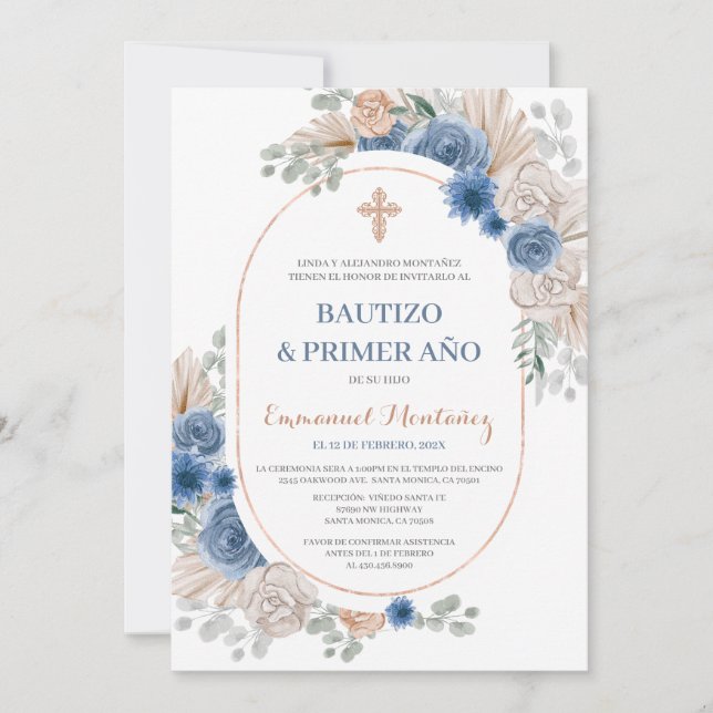 Convite Espanhol Batismo para Menino (Frente)