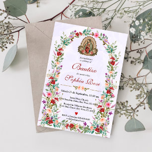 Convite Espanhol De Bautizo Batismo Floral