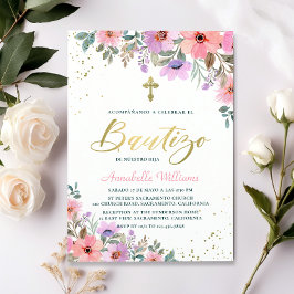 Convite Espanhol De Bautizo Batismo Floral