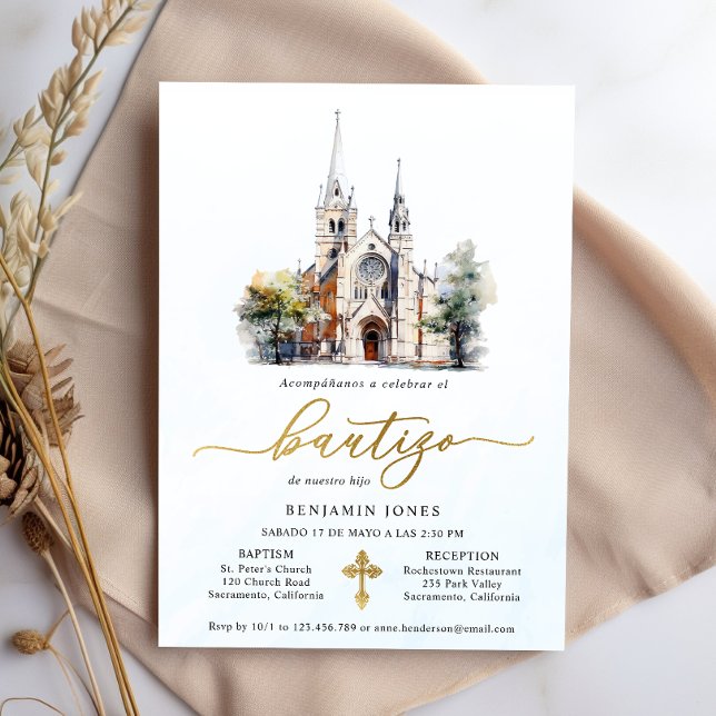 Convite Espanhol De Bautizo Watercolor (Criador carregado)