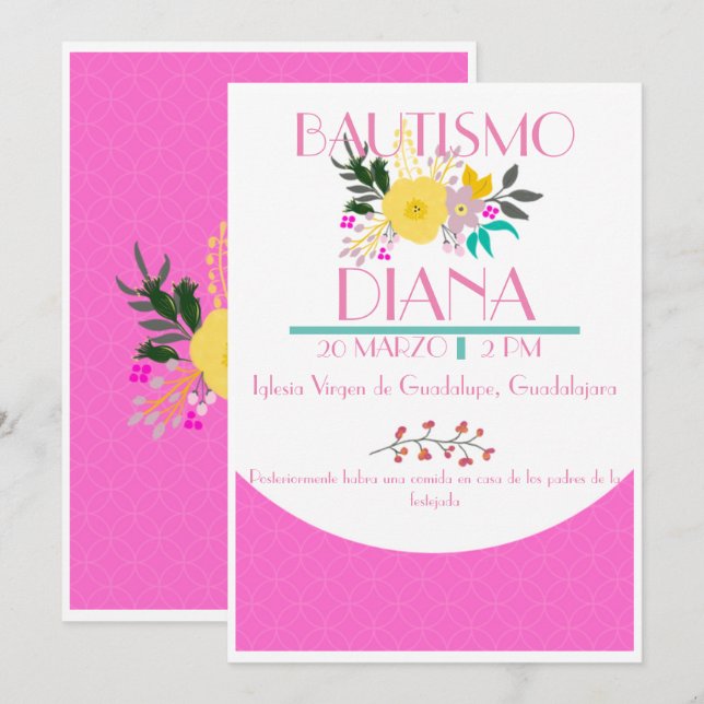Convite espanhol, niña de Bautizo Invitación (Frente/Verso)