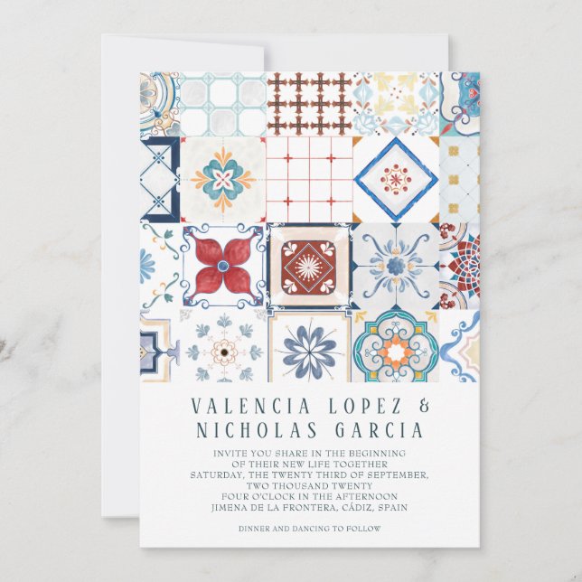 Convite Espanhol para Casamento de Azulejos (Frente)