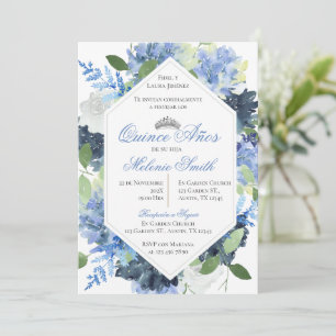 Convite Espanhol Quinceanera Blue Floral