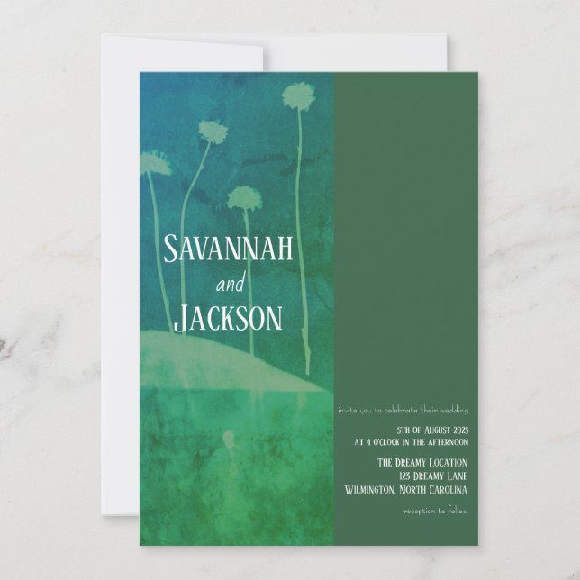 Convite Especial de Casamento de Flor Verde Azul (Frente)