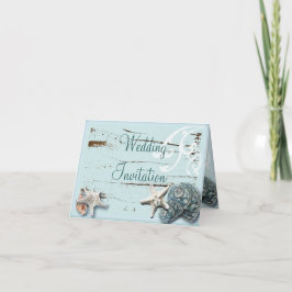 Convite Estância de Casamento de Praia Elegante Seashells